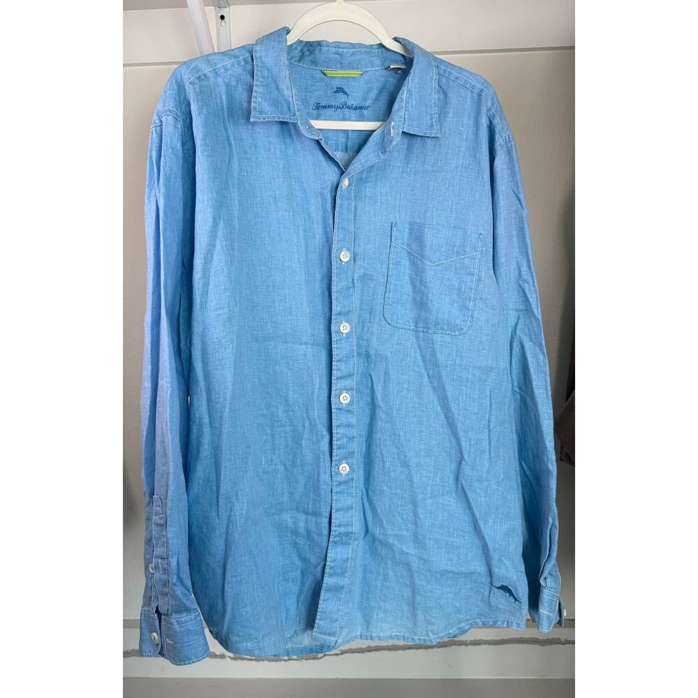 Tommy Bahama Men’s Long Sleeve‎ Button Up Shirt Island Blue Size XL Cotton